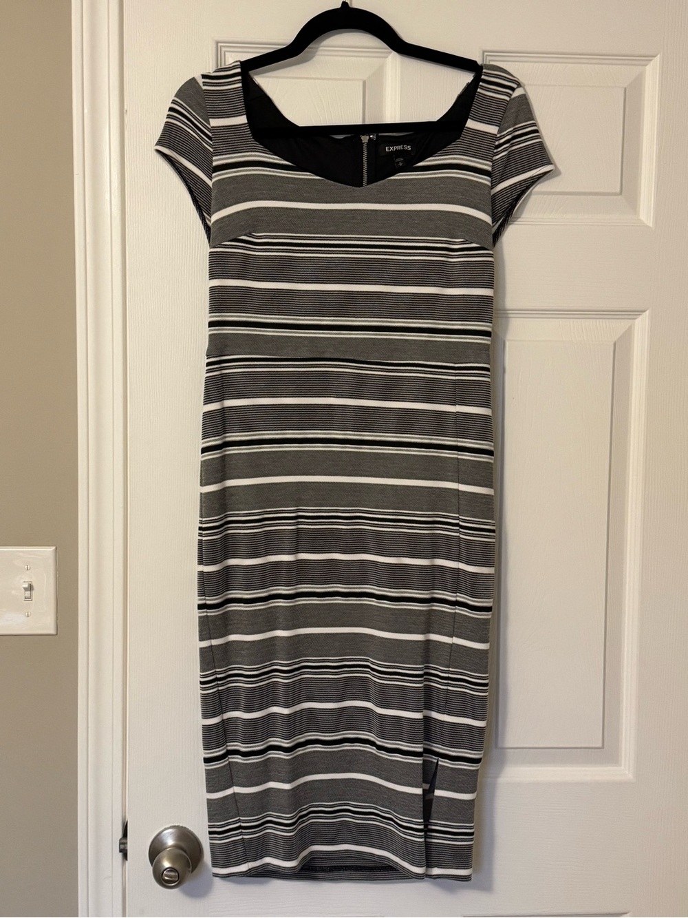 Express Gray & White Striped Midi Sheath Dress